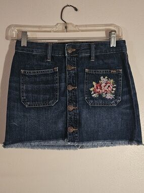 Polo by Ralph Lauren Dark Blue Denim Mini Skirt with Embroidered Floral Pocket